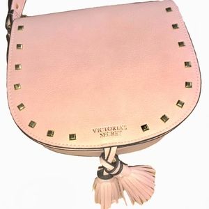 VICTORIA’S SECRET Pink Crossbody Vegan Faux Leather Purse Bag Rivets Tassels